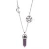 Joyería transfronteriza europea y americana personalizada collar con colgante de cristal de columna hexagonal combinable Collar multicapa para mujer de Luna hueca