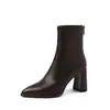 Botas ankle boot femininas super elásticas de salto alto finas, novas para outono e inverno, bico fino, zíper traseiro, estilo coreano, botas curtas elásticas para mulheres, tamanho 42