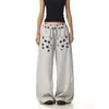 Pantalones casuales grises con estampado retro americano para hombre y mujer, nuevo estilo de otoño, corte holgado, versátiles, con cordón, rectos, de pierna ancha, joggers