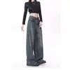 Pantalones vaqueros de pierna ancha estilo americano vintage para mujer, ideales para primavera y otoño. De talle alto y corte holgado, estilo moderno. Pantalones largos rectos con caída fluida.