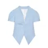 Atacado de fabricante de roupas femininas transfronteiriço 2026 moda versátil elegante slim-fit manga curta bufante jaqueta camisa