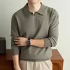 Suéter de malha de manga comprida para homens, 450g, antibacteriano, camisa polo espessa, camada interna com gola dobrável, suéter casual versátil contendo lã