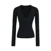 Camiseta Básica Morada de Cuello en V Profundo para Mujer, Nuevo Estilo Primavera 2026, Top de Punto Ajustado de Manga Larga, Top Picante Estilo Americano Puro Deseo