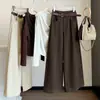 Calça comprida de algodão lavado estilo coreano, perna larga, para mulheres, novo modelo outono 2026, cintura alta, afina a silhueta, solta, perna reta, casual