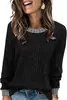 Camiseta tejida de Amazon transfronteriza europea y americana para mujer, nuevo top de manga larga casual holgado con bloques de color para otoño e invierno 2026
