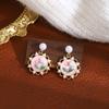 Nuevos Aretes de Perlas Estilo Mid-Century Pintura al Óleo Jardín de Monet Versátil Flor de Cerezo Flor Geométricos Lujo Ligero Nicho Aretes para Mujer