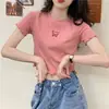 Nueva Camiseta Corta de Verano 2025 de Cintura Alta y Ombligo Descubierto para Mujer, Tops de Manga Corta Bordados con Mariposas, Slim y Versátiles para Mujer