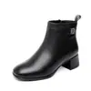 [Liquidação] Botas Curtas da Mamãe, Sapatos Femininos para Outono e Inverno, Couro Genuíno, Salto Médio, Quentes, Forrados com Lã, Confortáveis Sapatos Femininos de Couro