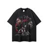 Marca de Moda High Street Estilo Americano Camiseta Básica Lavada Retrô Estampada por Injeção Direta Digital Camiseta Casual Solta de Manga Longa para Homens