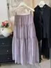 Saia de Organza Camada Texturizada Plissada Franzida Slimming de Cintura Alta de Linha A com Pérolas de Moda de Luxo para Mulheres