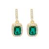 Pendientes de aguja de plata 925 con diamantes y esmeralda, estilo celebridad, nuevos y versátiles, con temperamento de celebridades de Internet y cuadrados.