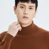 Suéter de lana para hombre con cuello alto, jersey, manga larga, cálido, color liso, casual de otoño e invierno, camiseta base de cachemira