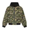 Chaqueta con Capucha Patchwork Camuflaje Bloque de Color Retro Americano para Hombres y Mujeres, Nuevo Estilo Otoño, Holgada Casual, Abrigo de Algodón Engrosado Cálido