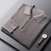 Suéter Casual de Otoño e Invierno para Hombre Nuevo Versátil Negocios Retro Solapa Suéter Color Sólido Cierre Cálido Manga Larga