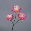 Flor Artificial de Rosa Redonda de Tres Cabezas Flor Artificial Arreglo de Boda Flor de Rosa Individual Adornos para Sala de Estar Flor de Seda Flor Decorativa Boda