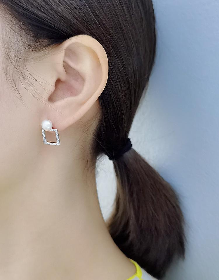 ED802153方形镶石珍珠耳钉