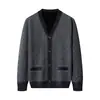Cárdigan de Punto con Cuello en V y Forro de Felpa para Hombre, Grueso y Cálido, Corte Holgado, Jacquard, Casual, Versátil, Ropa de Abrigo Estilo Británico, Ropa para Hombre