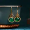 Novos Brincos Chineses Retrô Calcedônia Natural Ruyi Pendentes para Orelha Mulheres Cobre Dourado Esmalte Fu Lu Ornamentos de Orelha Acessórios Hanfu Qipao