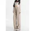 Pantalones Nuevos de Primavera y Otoño para Mujer Cintura Alta Falso para Mujer Pantalones Rectos Estrechos de Pierna Ancha Diseño Casual Estilo Perezoso