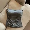 Camisola sexy y seductora de nailon de alta calidad con fruncidos para mujer, top interior de tirantes finos para verano, estilo dulce y picante, top sin mangas