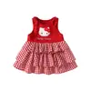 Vestido sin mangas de cuadros con estampado de gato para niña, con falda multicapa y patchwork de felpa, vestido de princesa para salidas diarias del bebé