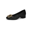 Zapatos de tacón grueso para mujer 2026 Jacquard champán Punta cuadrada Hebilla cuadrada de pedrería 33-43 Zapatos de vestir para ir al trabajo Zapatos de mujer Venta al por mayor
