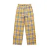 Pantalones Casuales de Cuadros de Pierna Ancha con Cordón Estilo Retro Americano Kuajing para Hombres y Mujeres, Pantalones Deportivos Originales Nuevos de Cuadros de Otoño