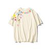 Camiseta de Algodón Puro Peso Pesado Estampado Graffiti Marca Trendy Manga Corta para Mujer Verano Suelta Manga Media Americana Retro Tops Versátiles
