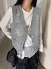 Jaqueta Colete Jeans Bordado Floral Gola V GAGD para Mulheres, 26 Outono Novo Versátil Camada Casual