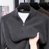 Suéter Grueso de Peso Pesado para Hombre, Manga Larga, Nuevo Modelo Otoño/Invierno, Cuello Alto, Media Cremallera, Sencillo, Lujoso, Suéter de Punto Cálido para Hombre