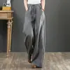 Pantalones de Algodón Lino con Tacto Artístico para Mujer Talla Grande Primavera/Verano 2024 Pantalones de Pierna Ancha Cintura Alta Largo Hasta el Suelo Talla Grande