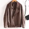 Chaqueta de Cuero Negra de Longitud Media para Mujer con Cuello Alto y Cinturón de Corbata, Nuevo Estilo Otoño e Invierno, Elegante Abrigo de Cuero