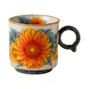 Taza de Café de Cerámica Ru Kiln Girasol con Glaseado de Caramelo de una Sola Taza de Fábrica, Taza de Arte Latte Retro de Gama Alta en Estilo Chino