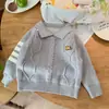 Suéter infantil de tricô trançado com gola polo para bebês meninos, top de malha solta, estilo acadêmico outono e inverno, para crianças pequenas e médias, camada base