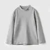 Categoría Camiseta Básica Peinada de Algodón con Felpa Inferior para Niños Niñas Cuello Semi Alto Mangas Largas Cálidas Tallas Mediana y Grande Ropa de Otoño e Invierno para Niños