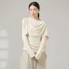 Chal de cinta de estilo moderno de alta gama con diseño de empalme, Top de baile con mangas largas irregulares