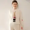 Suéter de Cachemira con Bordado Jacquard Pesado de Conejito Lindo 25 Otoño e Invierno Nuevo Cuello Redondo Jersey para Mujer Camiseta Base