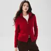 Novo Cardigan de Lã Cashmere Feminino Outono/Inverno Meia-Gola Trançado Cor Sólida com Zíper Duplo