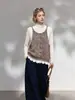 Camisola de punto de encaje estilo coreano para mujer, principios de otoño, cuello redondo, botones de madera, top corto sin mangas en capas