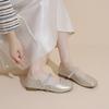 Zapatos Mary Jane Plateados con Pedrería Francesa para Mujer 2025 Otoño Nuevos Zapatos Pequeños de Cuero con Faldas Tacón Grueso Zapatos de Noche