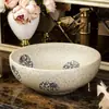 Lavabo de cerámica para encimera, de una sola cubeta, estilo vintage, lavabo artístico redondo para baño, lavabo artístico antiguo para uso doméstico