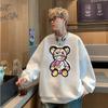Nuevo suéter de manga larga para hombre de moda con oso de peluche de dibujos animados transfronterizo para pareja hip hop casual cuello redondo 280g