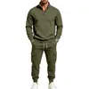 2026 Conjunto Deportivo para Hombre con Forro de Polar Transfronterizo Sudadera de Media Cremallera con Cuello Alto Pantalones Jogger con Múltiples Bolsillos Conjunto de Dos Piezas