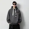 Moletom com capuz masculino, estilo outono e inverno, corte solto, blusa casual da moda, forrado com fleece e espesso, jaqueta de inverno para adolescentes