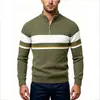 Suéter de media cremallera para hombre para comercio exterior, otoño e invierno 2026, cuello alto, bloques de color a rayas, camiseta base de punto casual moderna para hombre