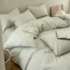 Juego de ropa de cama de cuatro piezas estilo B&B de algodón lavado y lino de algodón, funda de edredón de algodón puro, juego de ropa de cama de tres piezas para cama individual de dormitorio estudiantil