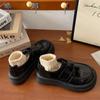 Sapatos de Couro Japoneses Jin Mi com Solado Grosso e Velcro Femininos 2022 Outono Retro Joker Muffin Sapatos para Dedão do Pé Tendência