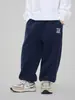Inverno 2025 Novo Calça Comprida Casual Quente Bordada com Letras para Crianças Calça de Moletom de Lã para Meninos Tendência