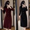 Vestido ligero de lujo y de moda para mujer, otoño e invierno 2024, nuevo estilo, cintura adelgazante, falda de manga larga de un solo pecho.
