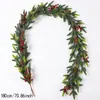 Corona de Navidad artificial de aguja de pino con decoración de bayas rojas y piñas 180 cm adorno para el hogar festivo